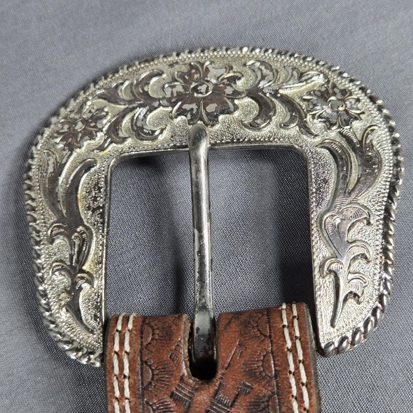 Vintage John Deere Mens 44 Belt Brown Leather Basketweave Tooled Western 90s - Picture 5 of 12